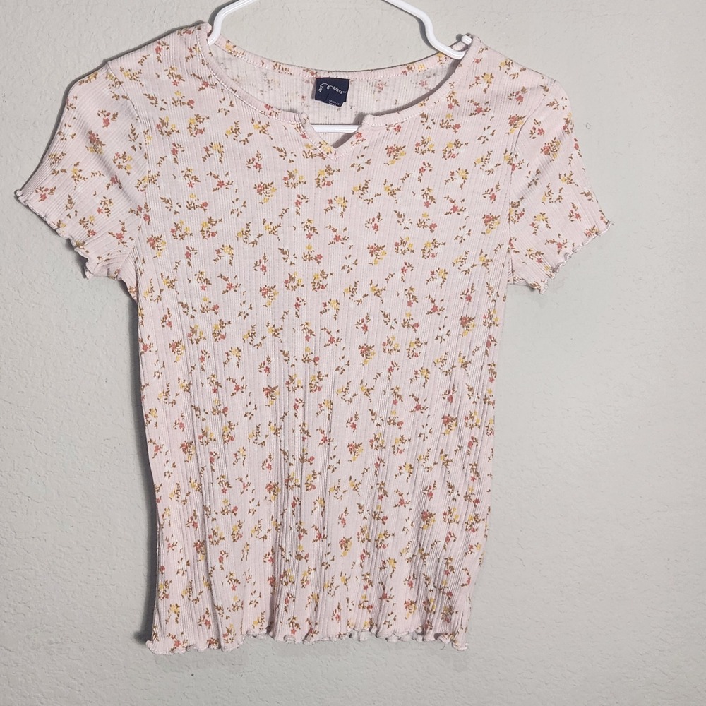 Art Class Girls XL 14/16 Pink Floral Ribbed Top Coquette Cottagecore Lettuce